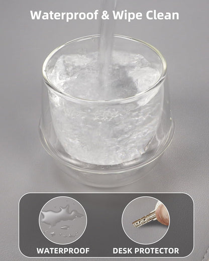 Desk Pad Mat 23.6"x13.7" - Waterproof Mouse Pad & Desk Protector, Non-Slip PU Leather for Gaming Keyboard/Mouse, Stitched Edge XL Office Desk Pad with Ergonomic Support(Light Grey)