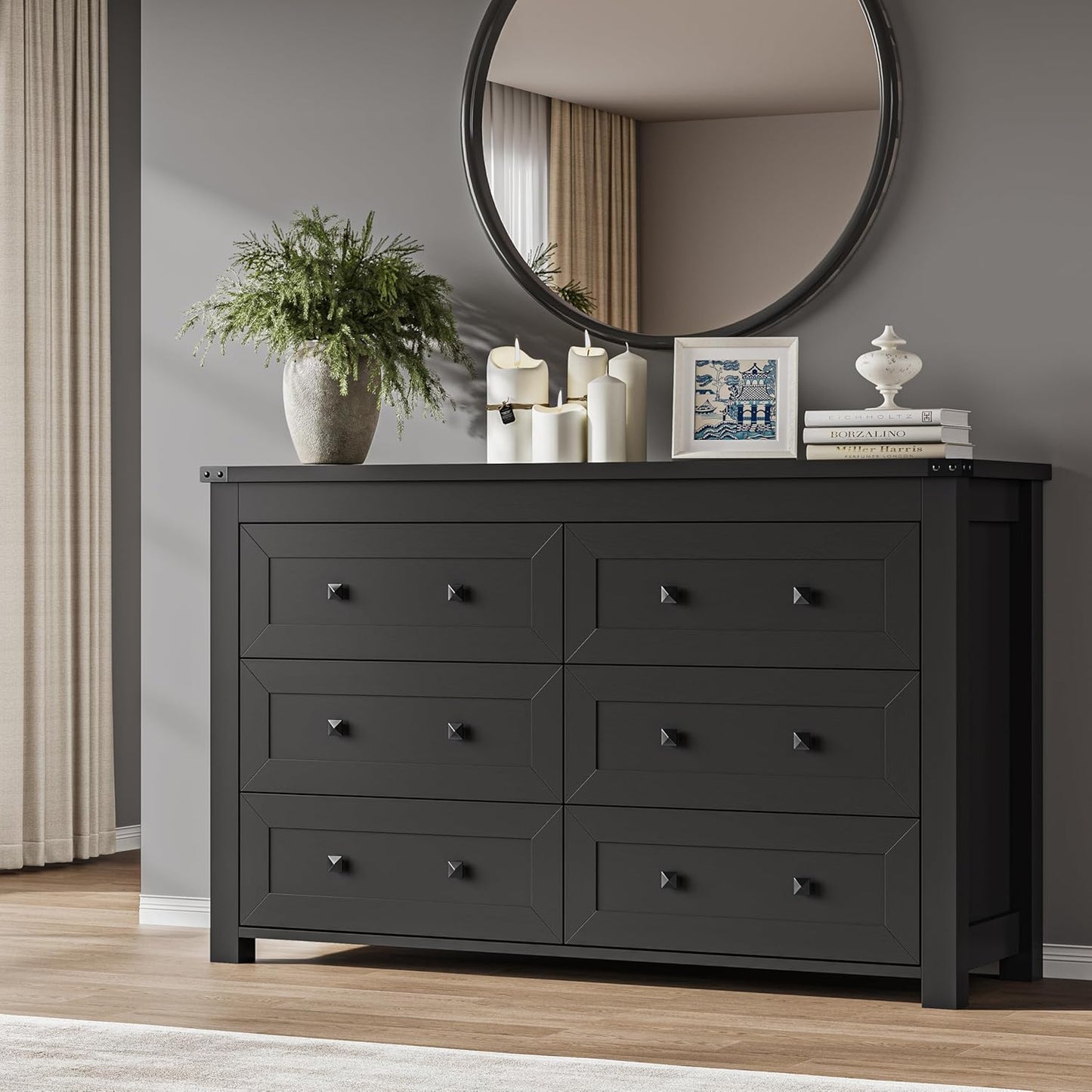 6-Drawer Dresser, Modern Wooden Storage Chest of Drawers, Dresser TV Stand, Wood Drawer Organizer with Metal Handles for Bedroom, Living Room, Hallway