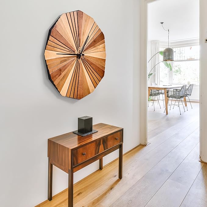 Parametric Verso Wood Wall Clock, 3D Birch Plywood Layered Acoustic Wooden Decorative Clock (Large)