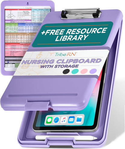 Tribe RN Nursing Clipboard with Storage - Medical Clipboard Nursing Essentials for Nurses and Nursing Students School Supplies with Quick Access Reference Guide (Purple)