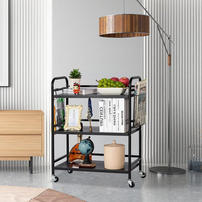 HDANI 3 Tier Metal Rolling Utility Cart,High Capacity Multi Purpose Heavy Duty Cart,for Office,Kitchen,Living Room,Bedroom,Etc.(Black)…