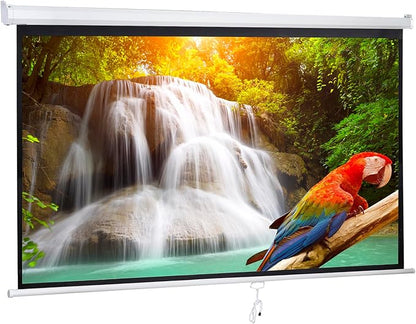 Projector Screen 100 Inch 16:9 HD Portable Manual Pull Down Projector Screen, Wall Ceiling Mounted Retractable Widescreen for Home Theater Cinema Office Movie TV Game, White