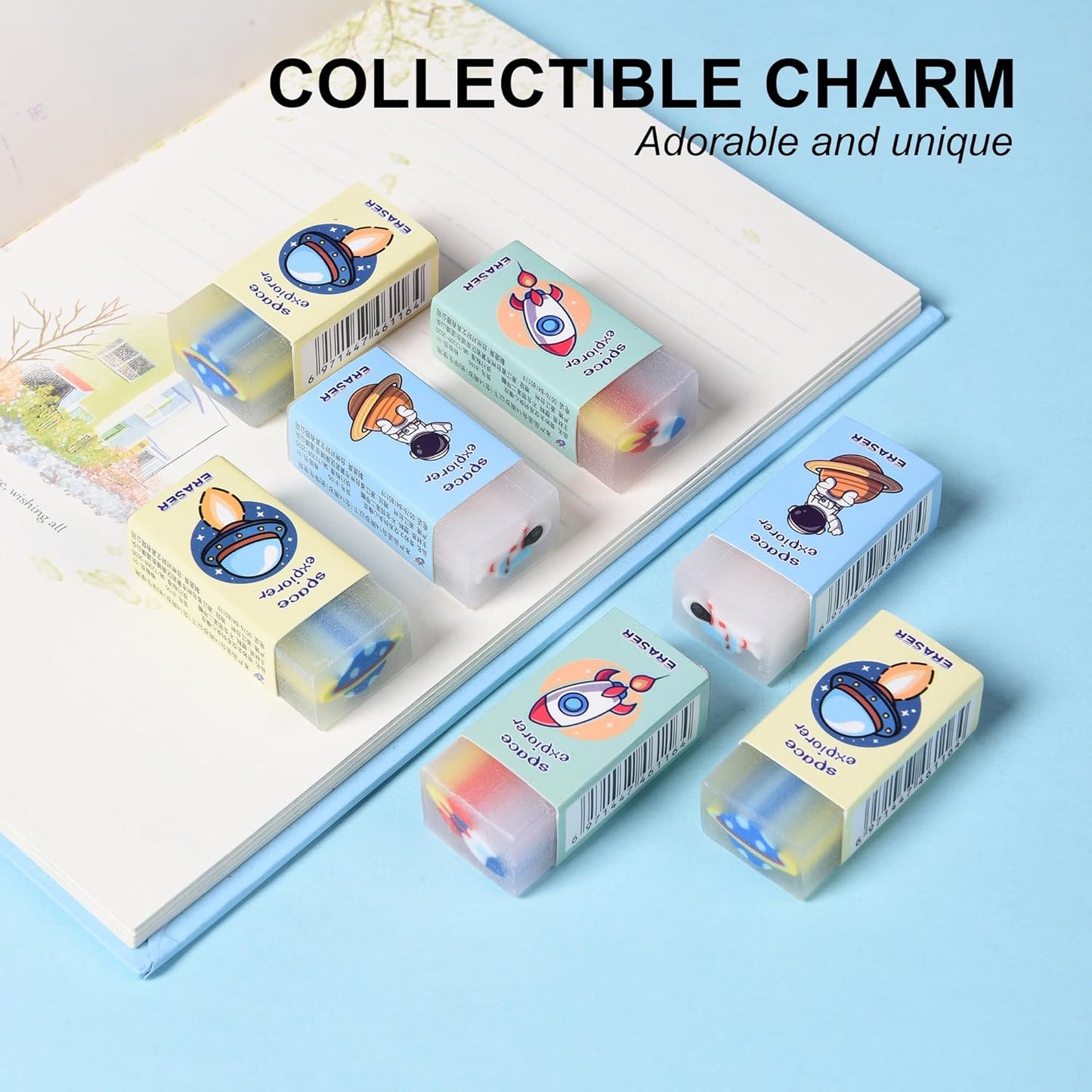 18Pcs Cute Outer Space Themed Erasers for Kids Bulk, Kawaii Fun Pencil Jelly Erasers for School Classroom Supplies Prize Gifts Party Favors