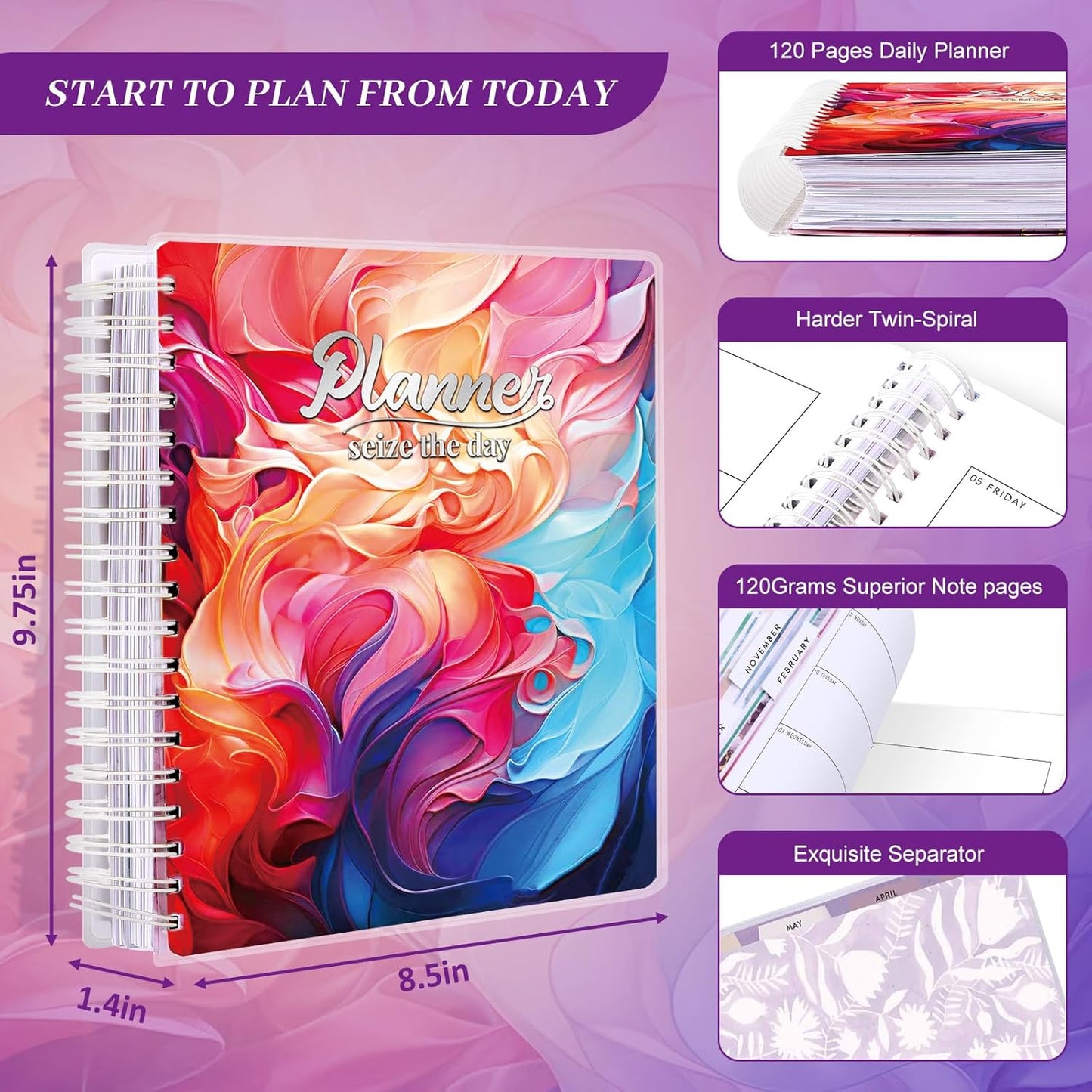 Planner 2025-2026, 18 Months Large Academic Daily Weekly Monthly Planner Organizer, July. 2025 - Dec. 2026, 8.5x9.8" Agenda with Page Tabs, Separator Page, Pocket Folder, Bookmark, Stickers & Sticky Note Set