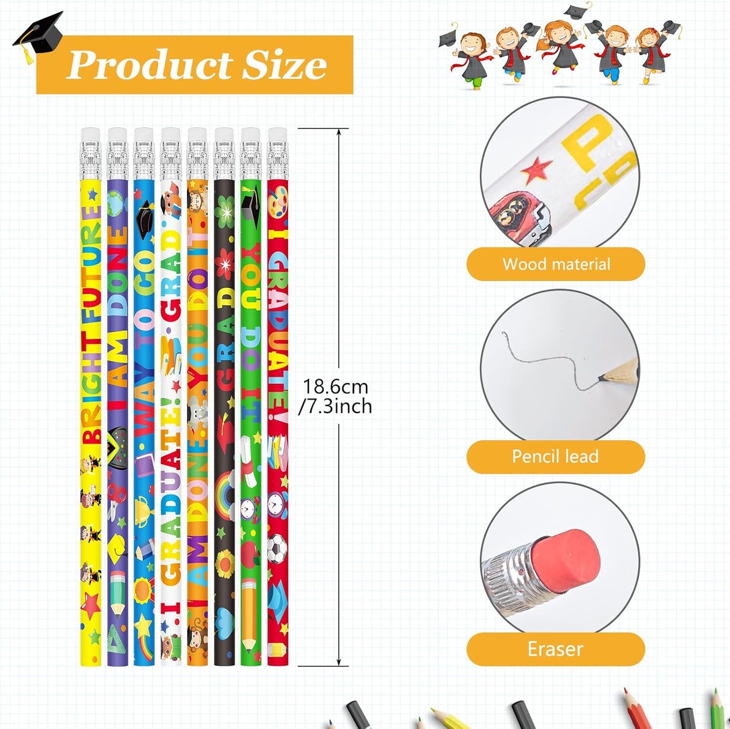 Cinrobiye 100 PCS End of the School Year Gifts for Students Graduation Pencils Pre K Preschool Kindergarten Wood Pencils Bulk Giveaways Prizes Gifts Supplies for Graduation Party