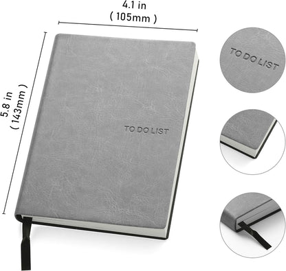 Daily to Do Checklist Notebook, Task Management, Organizer Planner, Hardcover, Ribbon Bookmark, 4.1 x 5.8”, A6 size, 110 Sheets (Grey)