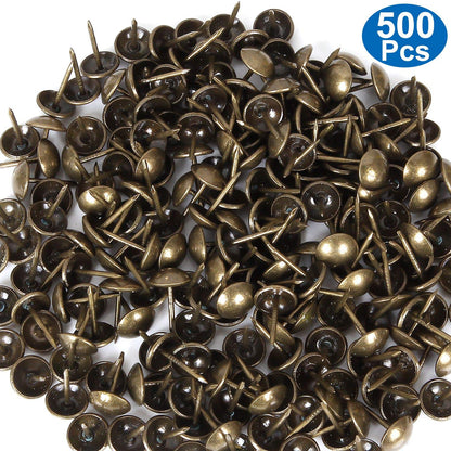 500Pcs Decorative Upholstery Tacks, 7/16” Antique Furniture Nails Pins, Brass Finish Metal Thumb Tack Stud Push Pins for Sofa Chair Bed Headboard, Upholstery Pin Assortment Kit for Furniture Décor