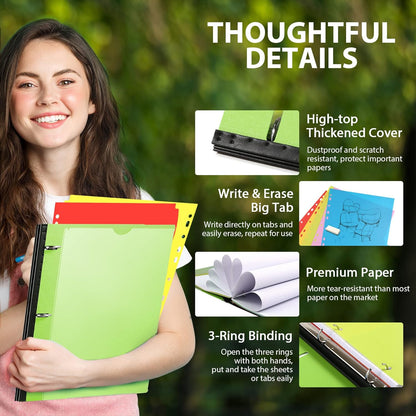 WOT I 2-Pack Telescoping 3 Ring Binder Notebooks - Customizable Cover, 5 Dividers & Pocket Folder in One Slim Organizer (60 Sheets Included), Green