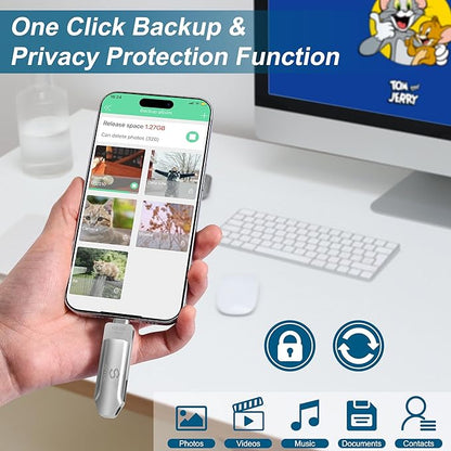 128GB Photo-Stick-iPhone-17/16/15-Flash-Drive iPhone USB C Memory Stick One-Click Backup Photos Videos & Contacts Secure-External-Storage-iPad-Photo-Backup-Thumb-Drive Android-Photo-Storage-Stick