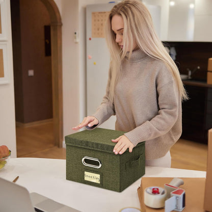 Greeting Card Organizer and Storage Box with 20 Pcs Adjustable Dividers, Storing Cards with 84 Pcs Labels Perfect for Storing Greeting Cards, Envelopes, Photos 1 Pack Olive Green