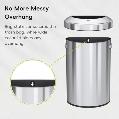 EKO Urban 16 Gallon Semi-Round Open Top Waste Bin, Stainless Steel Half Round Commercial Trash Can for Indoor and Outdoor, Extra Large Metal Garbage Bin for Home, Office, Restaurant, Restroom, 60L