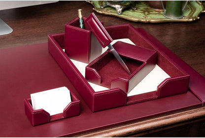 Dacasso Burgundy Bonded Leather Luxury 6-Piece Desk Accessory Set - Blotter Pad & Desk Organization Essentials - Executive Decor and Surface Protector