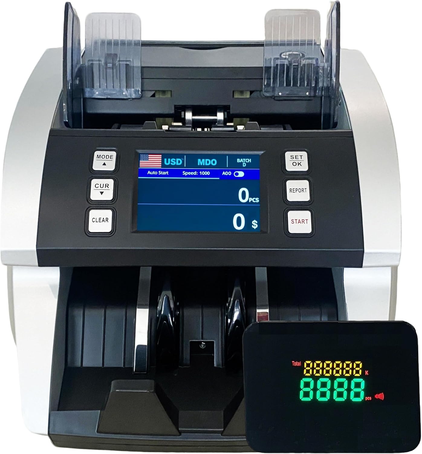 MA-600S Mixed Denomination USD Bill Counter Upgradable Money Counting Machine with CIS Sensor and Bank-Grade Detection & Large External Display Plus Optional Receipt Printing Function