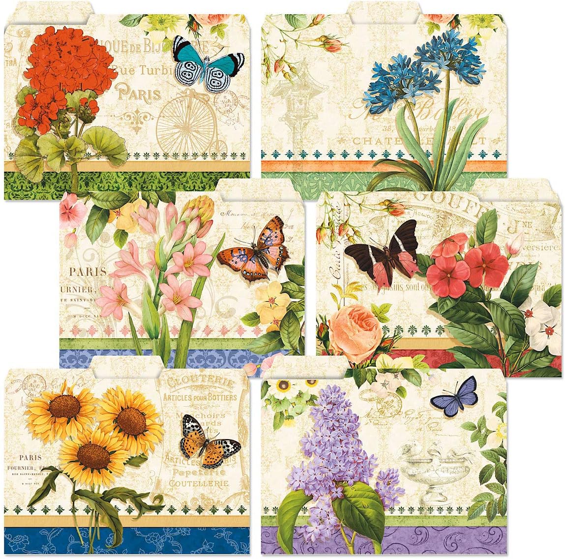 Current Grande Fleur File Folders Value Pack - Bulk Set of 24, 6 Pretty Decorative Designs, 1/3 Cut Tabs, Heavy-Duty Paper Stock, Office Supplies for Home & Work, 9-½” x 11-¾” Letter Size