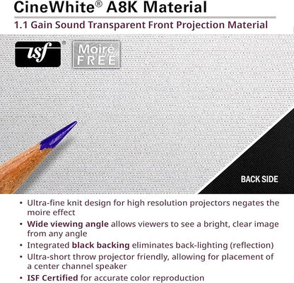 Elite Screens Aeon CineWhite A8K, 135" Diag, 16:9 Aspect Ratio, ISF Certified 8K Ultra HD Home Theater Fixed Frame Edge Free Projection Sound Transparent Perforated Weaved Screen, AR135H-A8K
