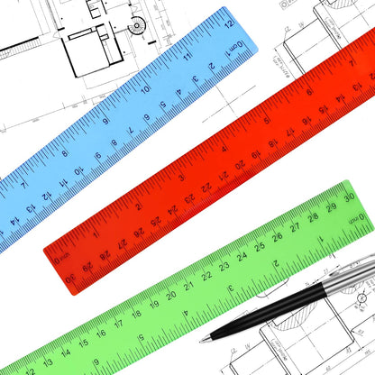 Clear Plastic Straight Ruler, 12 Inch, Bulk Assorted Colors, Shatterproof with Inches and Centimeters for School, Home, or Office (8 Pack)