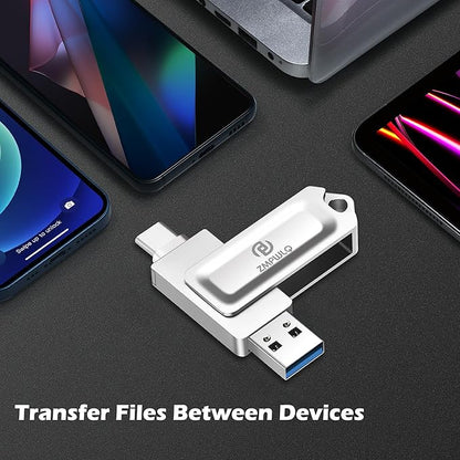 Photo Stick 128GB for iPhone 15/16/17, USB-C Flash Drive Phone Backup Storage, Photo & Video Saver for iPhone/iPad/Android/PC, Real Capacity USB Memory Stick for Photos, Contacts & File Transfer