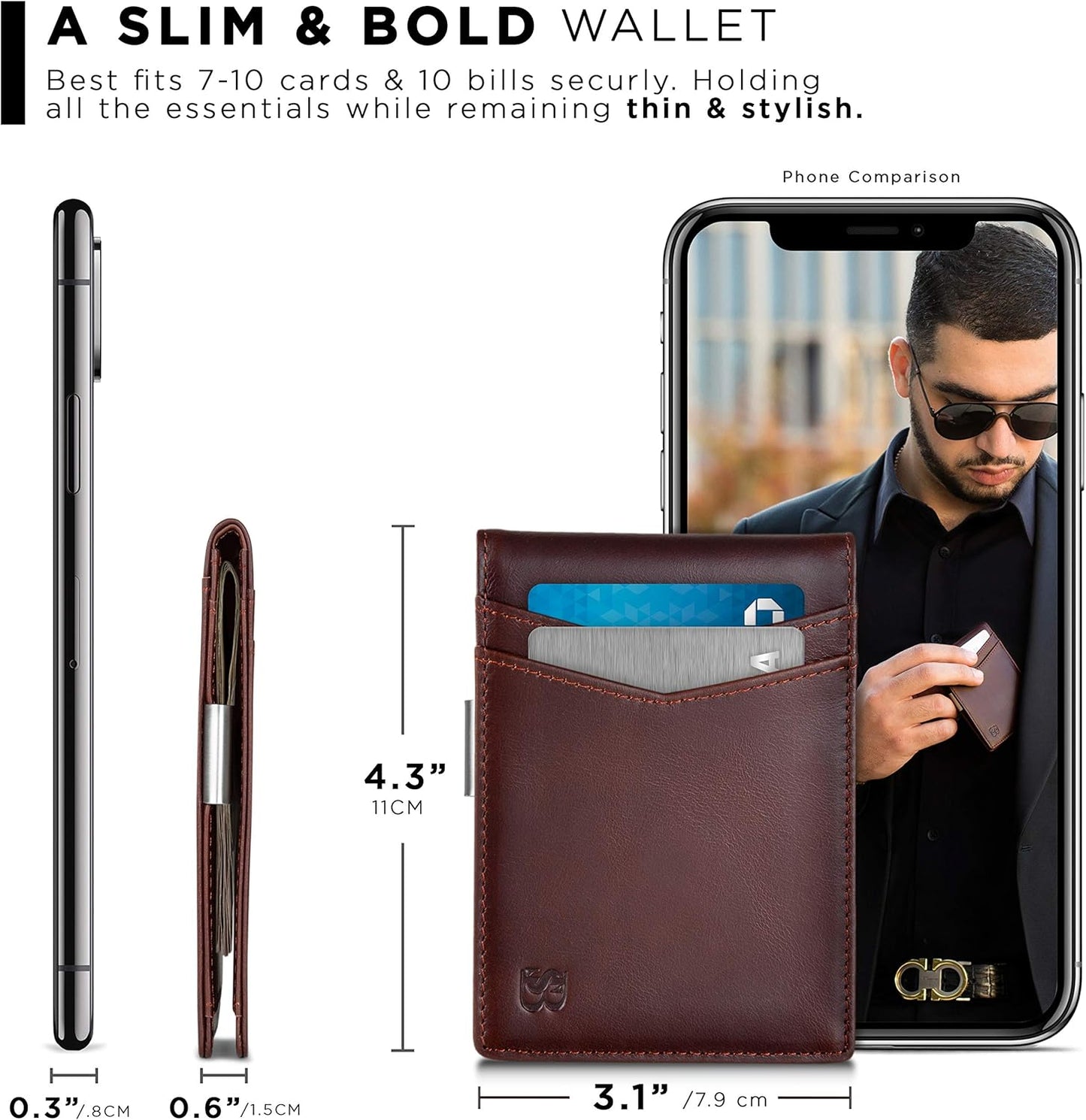 SERMAN BRANDS Money Clip Wallet - Mens Wallets slim Front Pocket RFID Blocking Card Holder Minimalist Mini Bifold