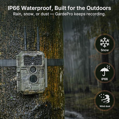 GardePro E6+ WiFi Trail Camera (Non-Cellular), 64MP Game Camera with Dual Antennas & 165 ft WiFi Range, No Glow Night Vision, Motion Activated