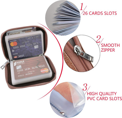 Easyoulife Genuine Leather Credit Card Holder Zipper Wallet With 26 Card Slots