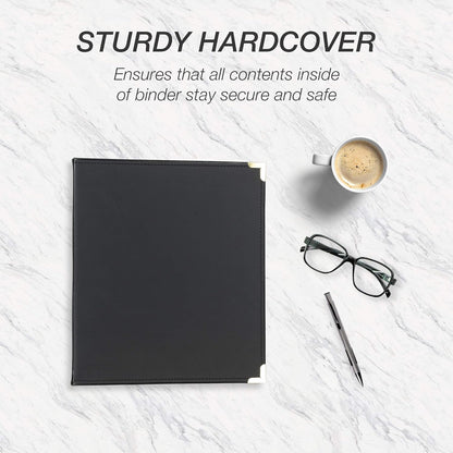 Samsill Leather Binder, Classic Collection, 3 Ring, Executive Presentation Portfolio, 1 Inch (Holds 200 Sheets), Brass Round Ring, Black