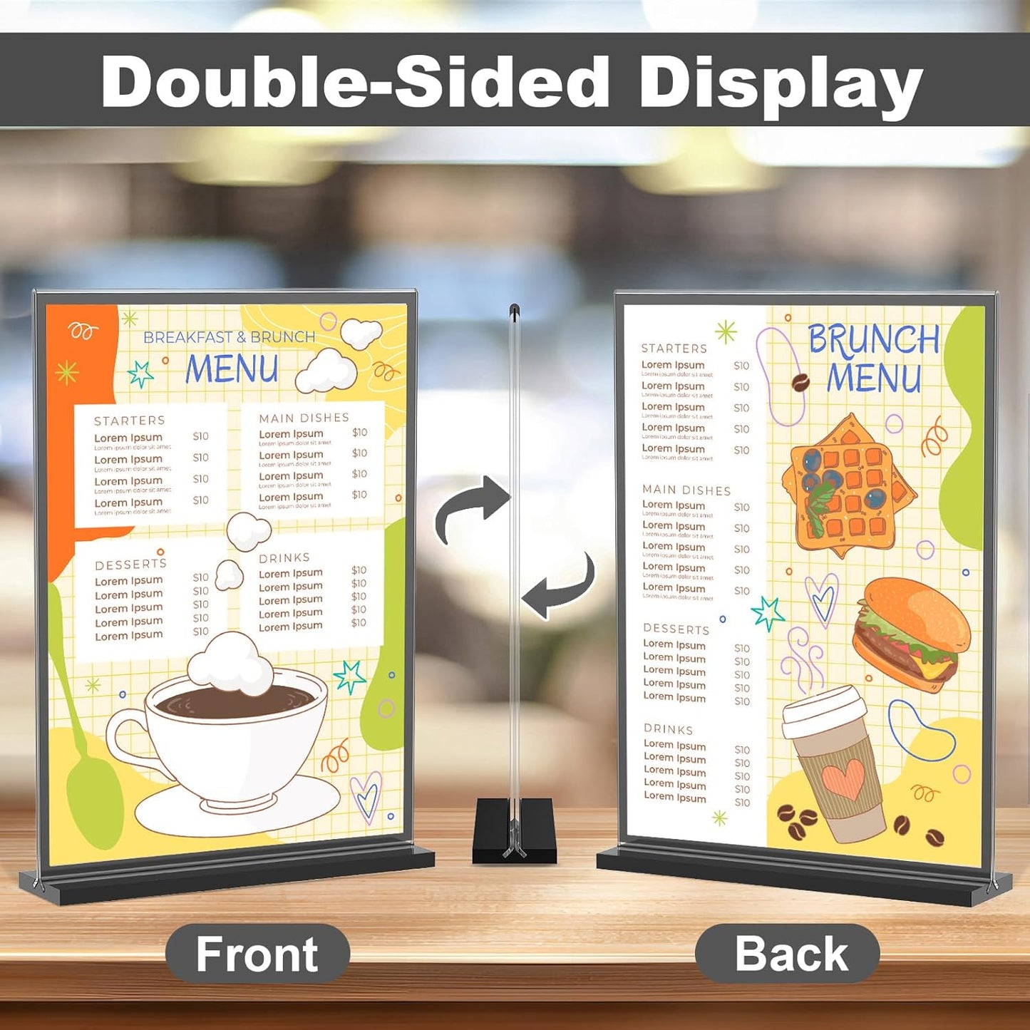 EHWINE 8 Pack Acrylic Sign Holder 8.5 x 11, Double-Sided Tabletop Black Sign Holder, Clear Acrylic Picture Frame Menu Flyer Paper Holder Display Stand for Home Wedding Party (with Non-Slip Pads)