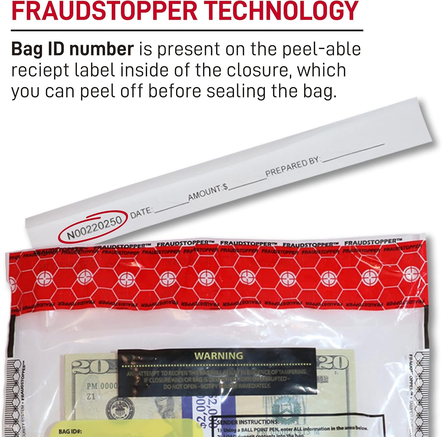 Nadex 9 x 12 Inch Tamper Evident Bank Deposit Bags with FRAUDSTOPPER - 4 Tamper Indicator Security, 100 Pack (Clear)
