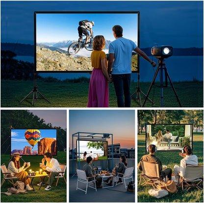 Projector Screen and Stand 100 inch,DUYIKJ Portable Black Backing Projector Screen Indoor Outdoor 16:9 4K HD Wrinkle-Free and Four-Legged Frame Movie Screen with Carry Bag for Backyard Movie Night
