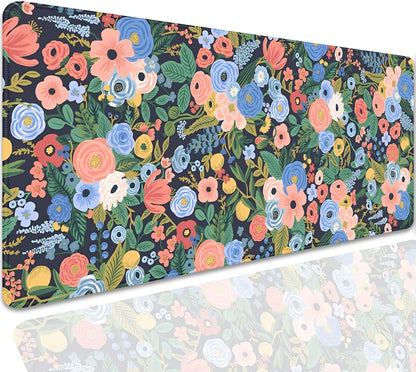 Garden Party Flowers Desk Pad Mouse Pad,Large Floral Mouse Mat with Stitched Edges,Non-Slip Rubber Base Mousepad for Office PC Keyboard Laptop and Home Work Desk Mat(27.5X11.8 in)