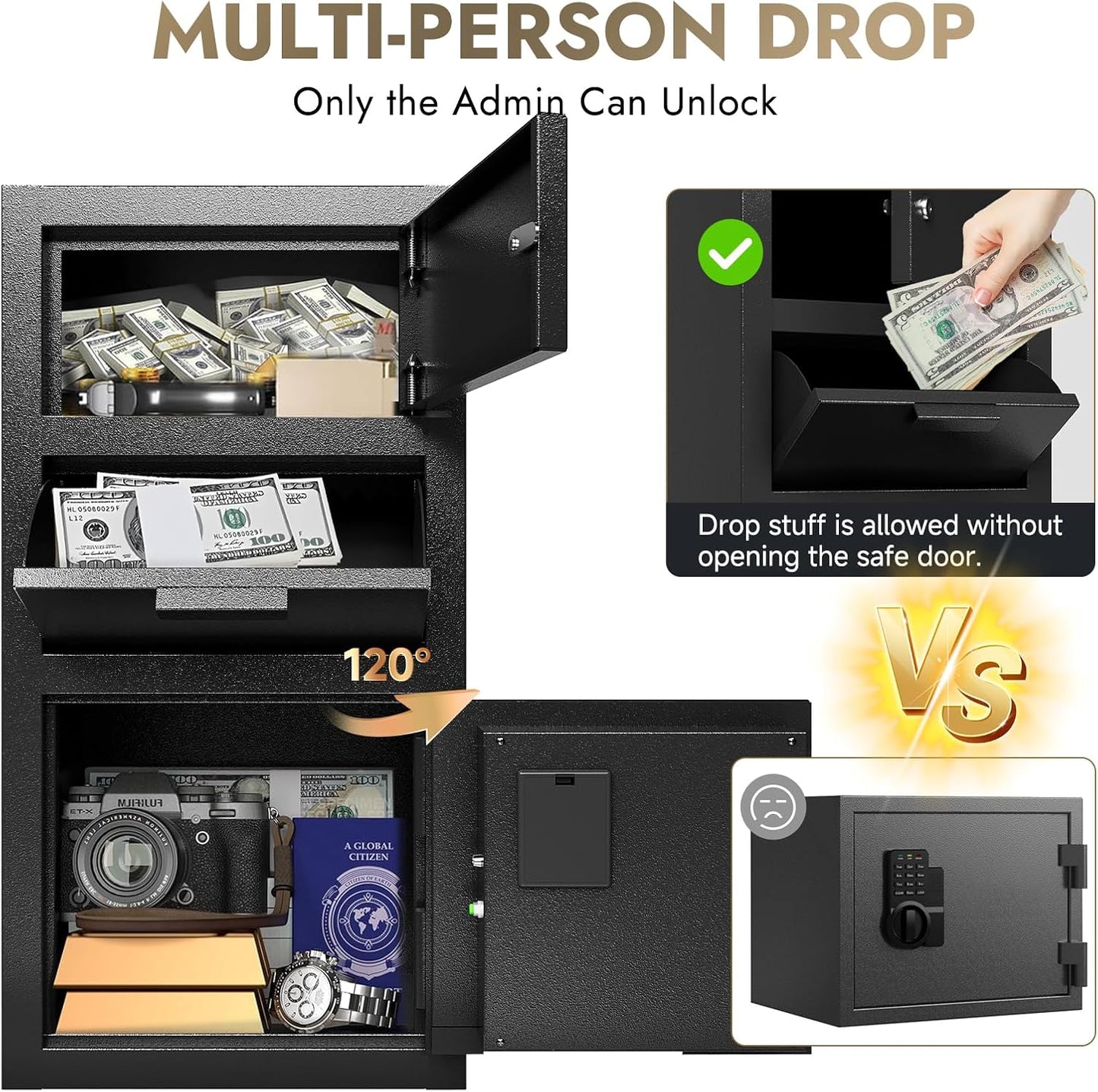 Business Safe Box with Drop Slot, Heavy Duty 4.0 Cu Ft Depository Drop Safe Money Safes Digital Combination Anti-Fishing Deposit Safes for Home Office Hotel Cash Slips Expense