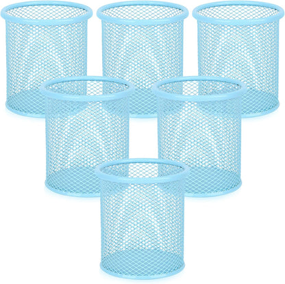 Segarty Pencil Holder, 6 Pack Light Blue Pen Holder, Pencils Cups Holder for Desk, Round Mesh Pens Container Organizer for Office Supplies, School Classroom, Makeup Brush, Home Storage