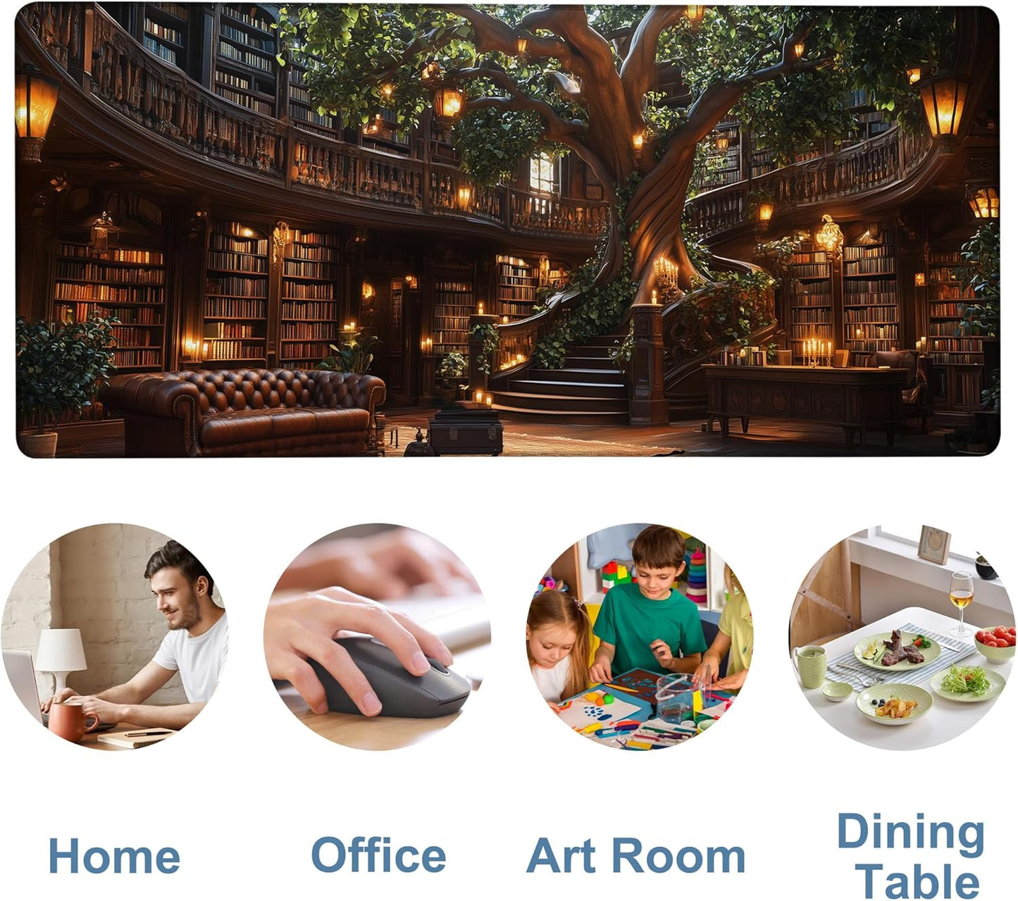 Large Mouse Pad Old Library Gaming Desk Pad Computer Keyboard Non-Slip Waterproof Mouse Mat with Rubber Base and Stitched Edges Entertainment Office Writing Desk Mat 35.4 x 15.7 Inches