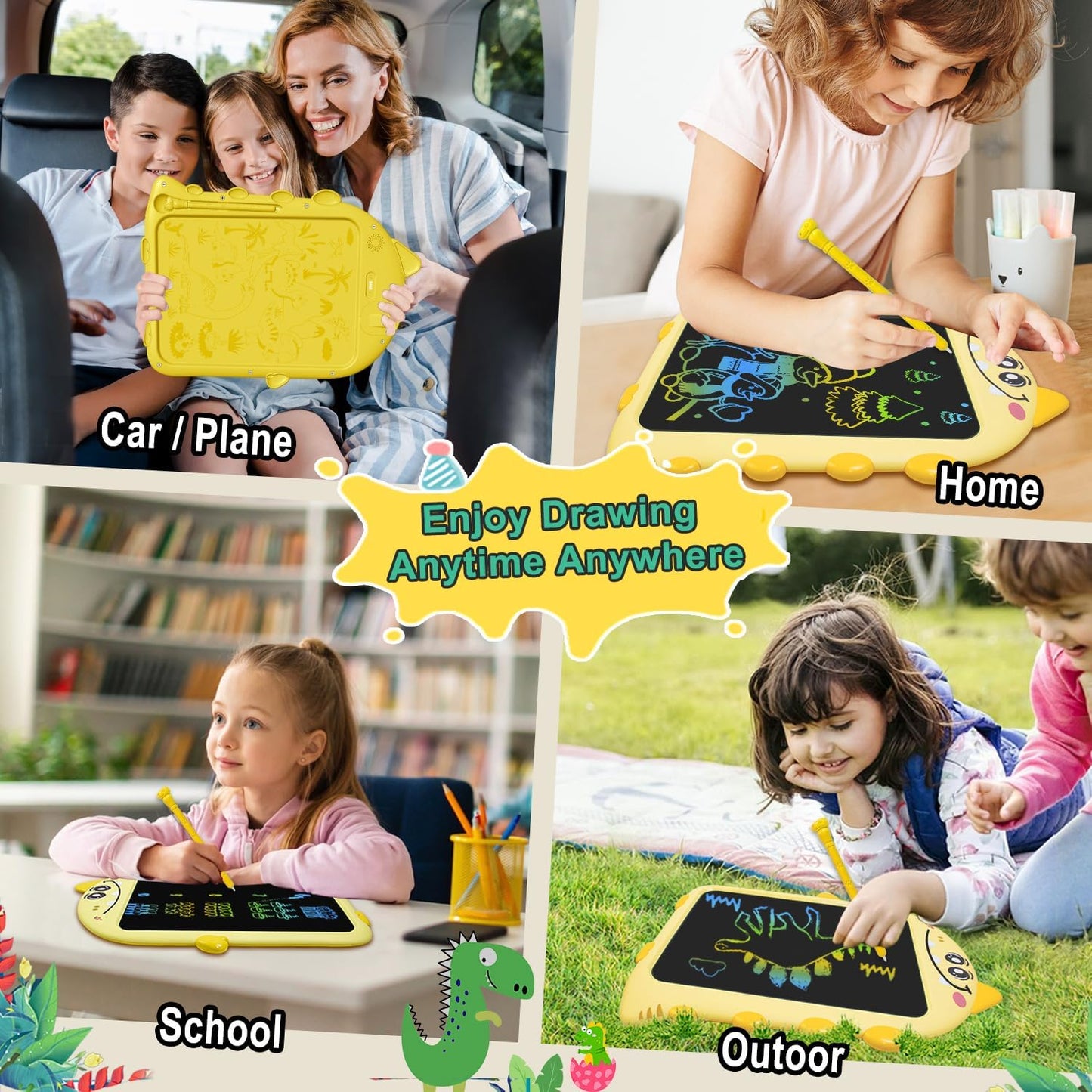10inch LCD Writing Tablet with Record, Dino Sounds, Type-C Rechargeable,Doodle Board Toddler Learning Toys for 2-6 Kids Christmas Birthday Gift for Quiet Play in Hotel, Airplanes...