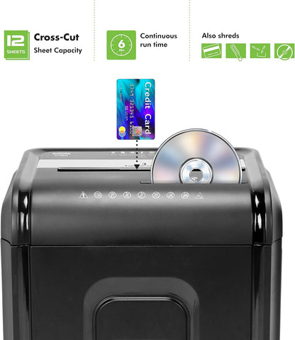 Aurora AU1260XA Anti-Jam 12-Sheet Crosscut Paper and CD/Credit Card Shredder