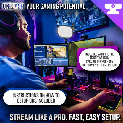 Live Video Streaming Kit (Deluxe)-for Video Call, Gaming, Podcast, YouTube, Content Creation- Includes 2k 60 FPS Webcam, Professional Cardioid Microphone, and LED Flat Light for Android/MAC/Windows