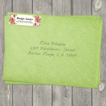 Vibrant Floral and Ivory Rolled Address Labels/Roll of 250 Personalized Address Labels/Designer Return Address Stickers in Elegant Plastic Dispenser