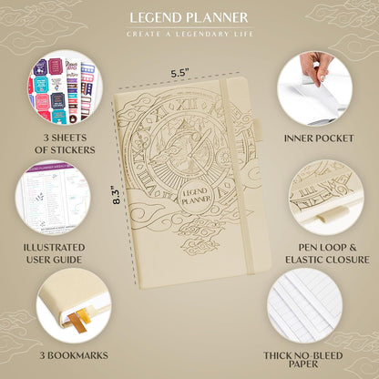 Legend Planner – Weekly & Monthly Life Planner to Hit Your Goals & Live Happier. Organizer Notebook & Productivity Journal. A5 (Seashell)