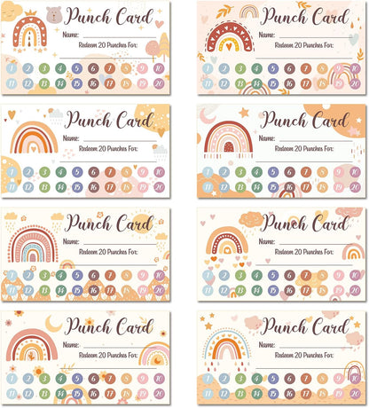 Fumete 400 Pcs Punch Cards for Classroom Reward Cards Behavior Incentive Loyalty Awards for Kids Students Teachers School Business, 8 Styles, 3.5 x 2 in(20 Boho Punches Style)