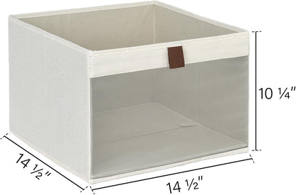 StorageWorks Closet Storage Bins, Extra Large Storage Baskets with Clear Window and Handles, Foldable Fabric Organizer for Clothes, Shelves, Beige, 3 Pack
