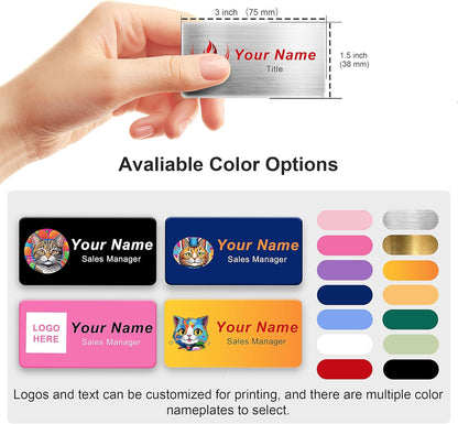 Magnetic Name Tags with Full Color Logo | Personalized Engraved Acrylic Name Badges with Pin or Adhesive Backing | Custom ID Tags | 3"x1.5"