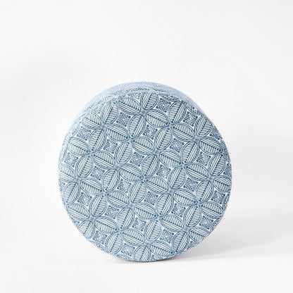 HomePop Upholstered Round Storage Ottoman|Homepop Home Décor|Upholstered Round Foot Rest Ottoman -Blue Indigo Print