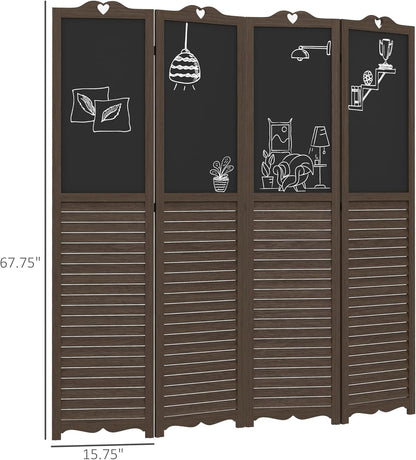 NicBex Room Divider 4 Panel Room Dividers with Black Boards Partition Room Dividers and Folding Privacy Screens 5.5 FT Wall Divider for Home, Office, Room Separation,63.75"W x 0.75"D x 67.75"H,Brown
