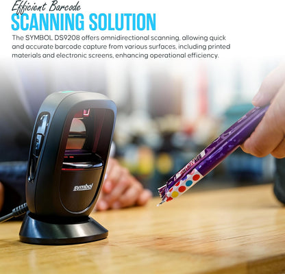 DS9208 Zebra Symbol Digital Handsfree 1D/2D Barcode Scanner with USB Cable & Microfiber Cleaning Cloth - High Performance Scanning, Compact Design, Standard Range (Renewed)