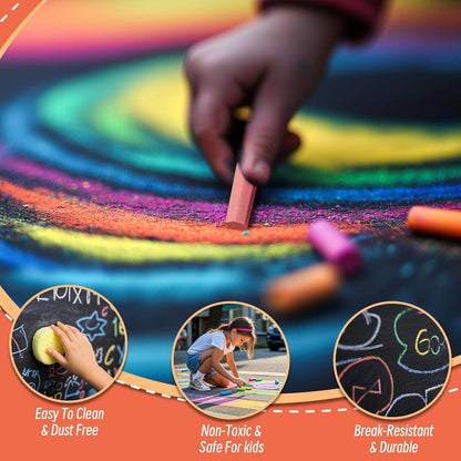 72PCS Washable Sidewalk Chalks Set, 36 Colors Non-Toxic Chalk Paint Bulk for Kids, Oversized Colored Chalk for Painting on Chalkboard, Chalk Pavement and Outdoor Art Play