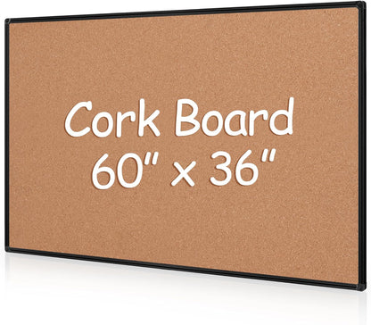 Board2by Extra Large Cork Bulletin Board 60" X 36", Black Aluminum Framed 5'x3' Corkboard for Wall, Wall Mounted Notice Pin Board with 18 Push Pins for School, Home & Office