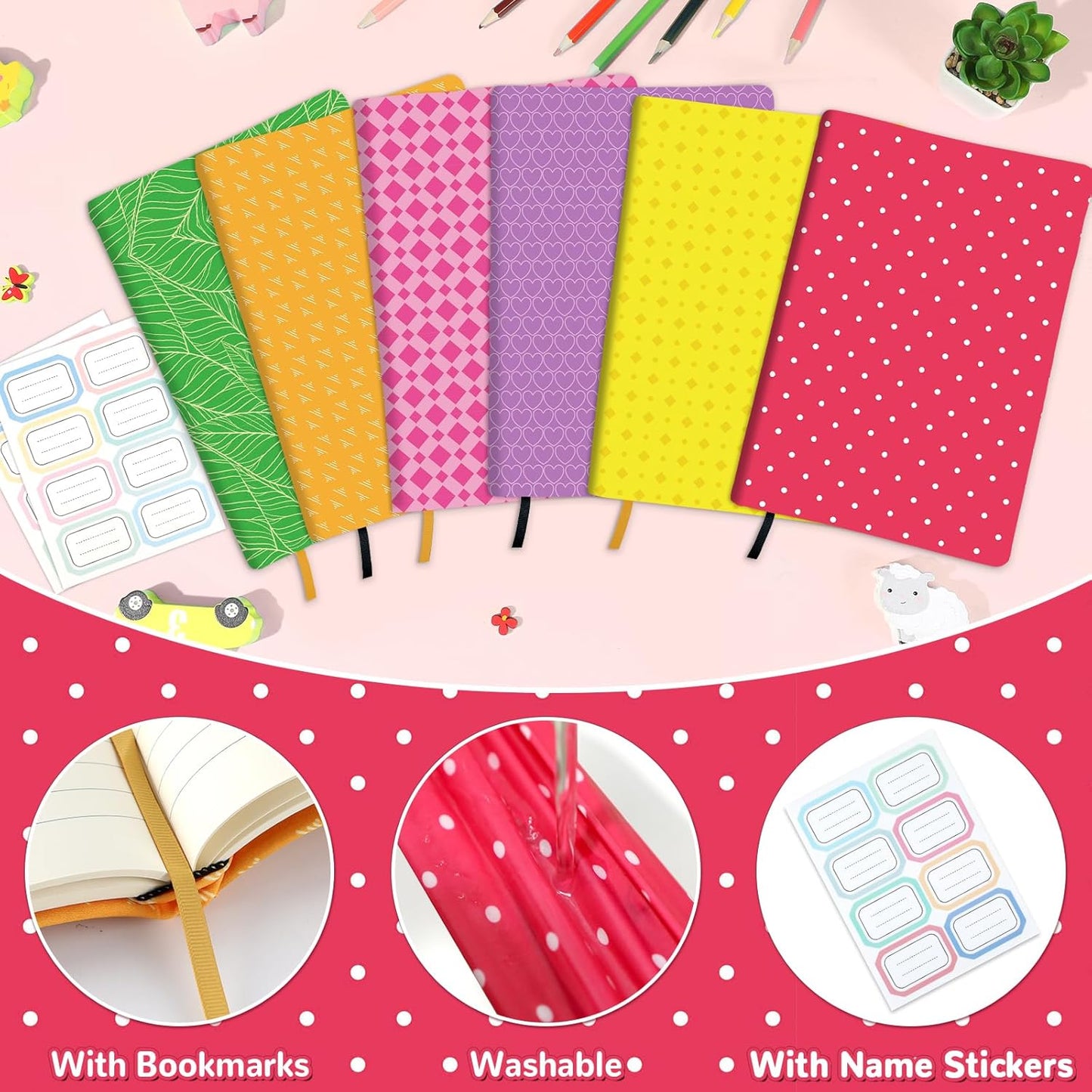 Jumbo Book Covers 8 Pack Reusable Fabric Book Cover Protective Books Covers 9 x 11 Inch Colorful Plaid Stretchable Books Sleeve Cover with Sticker for Most Hardcover Textbooks Up to 10 x 12.5 Inch