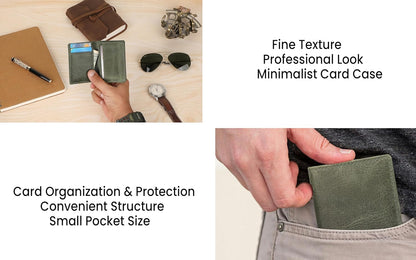 Premium Leather Card Wallet, RFID Blocking Expandable Business Card Case, Bifold Card Holder for Men and Women, Men's Purse, Wallet for Men (Business Card Wallet, Green)