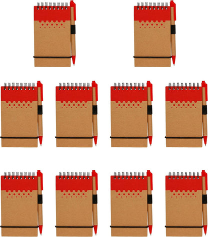 DISCOUNT PROMOS 10 Recyclable Spiral Small Notebooks Pack - 60 Lined Pages - Red