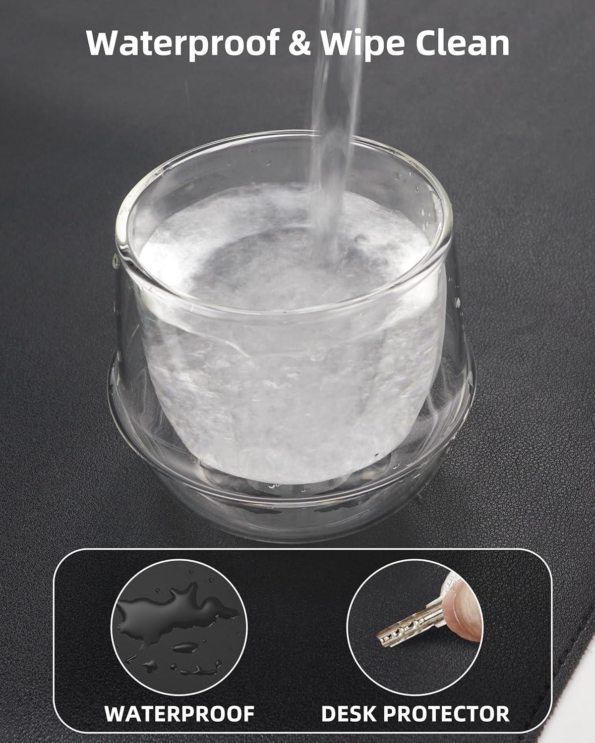 Extra Large Desk Pad Mat - Waterproof Mouse Pad & Desk Protector, Non-Slip XXL PU Leather Gaming Mat for Keyboard/Mouse, Stitched Edge with Ergonomic Support, 55"x24" (Black)