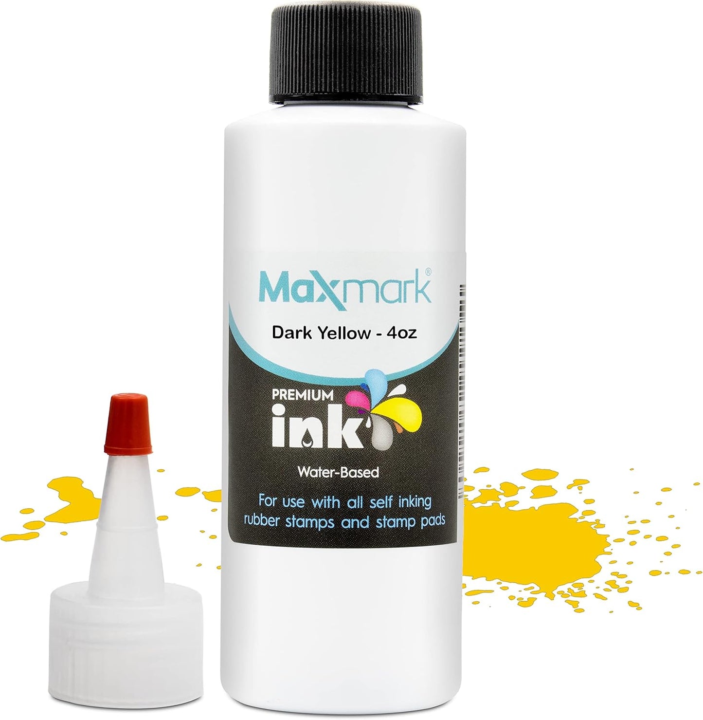 MaxMark Premium Refill Ink for self Inking Stamps and Stamp Pads, Dark Yellow Color - 4 oz.